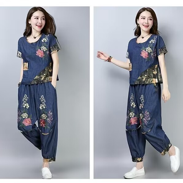 Embroidery In The Piece - Conjunto feminino plus size estilo étnico,