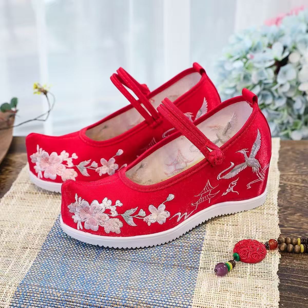 Embroidery Cotton - Mulheres aumentadas sapatos bordados internos sola