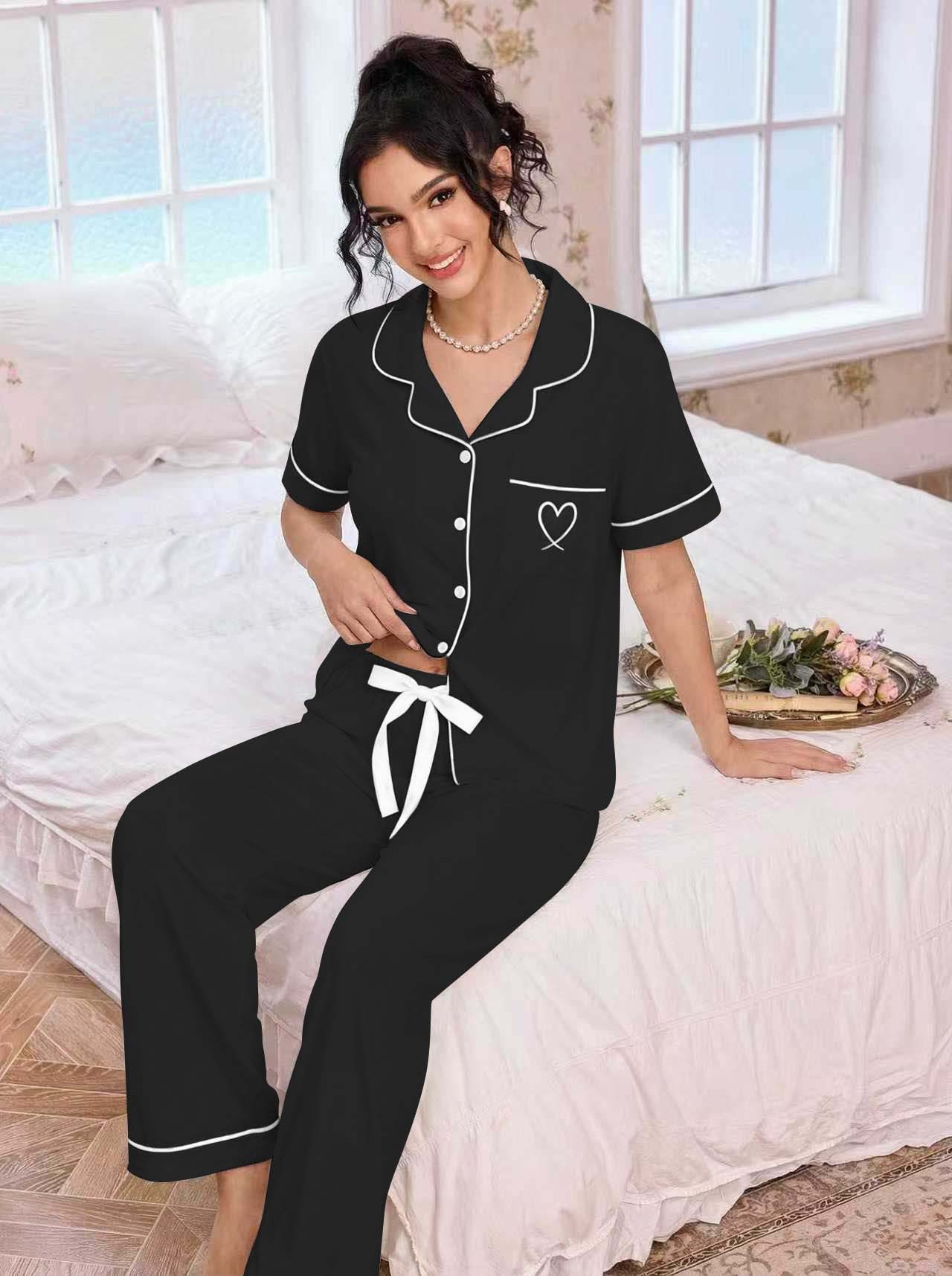 Embroidery In The Piece - Conjunto de Pijama Feminino com Lapela,