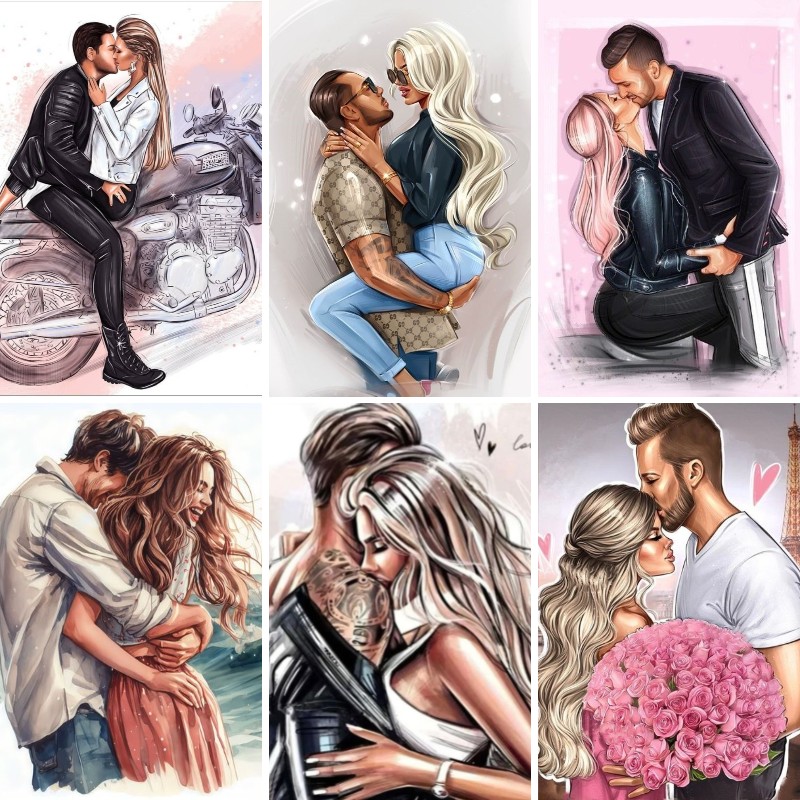 Embroidery Kiss - Casal romântico Beijo Abraço Fotos de