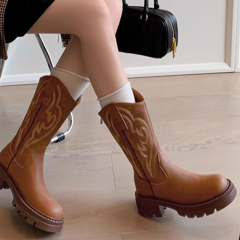 Botas femininas de couro retrô - Embroidery On Leather avaliação e preço
