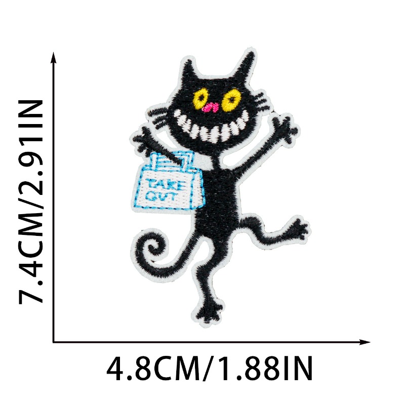 Engraçado gato preto redondo c - Embroidery On Black Shirt avaliação e preço