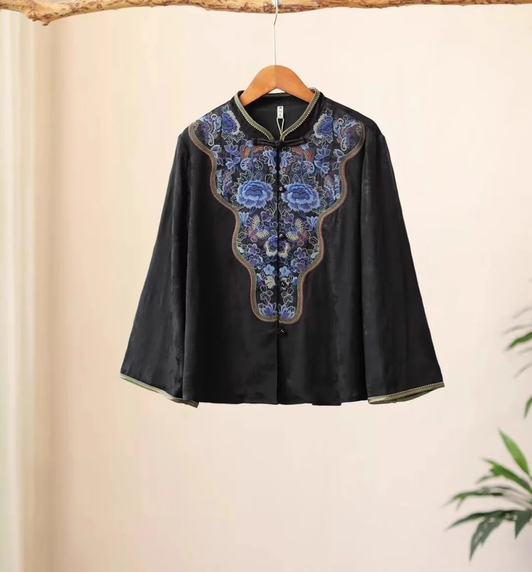 Blusa de primavera de luxo par - Embroidery On Black Shirt avaliação e preço