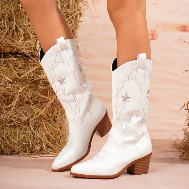 Botas Femininas de Cano Médio  - Embroidery On Leather avaliação e preço
